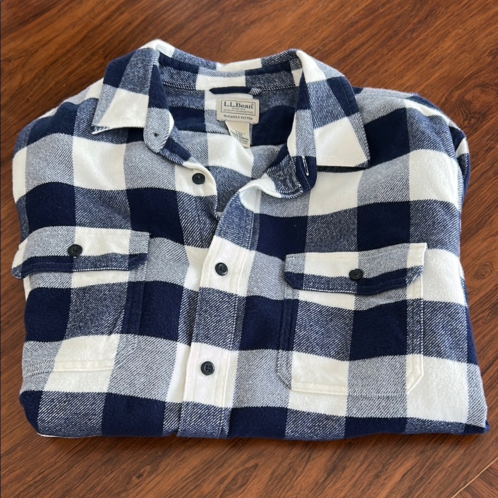 L.L.Bean Blue and White Plaid Shirt